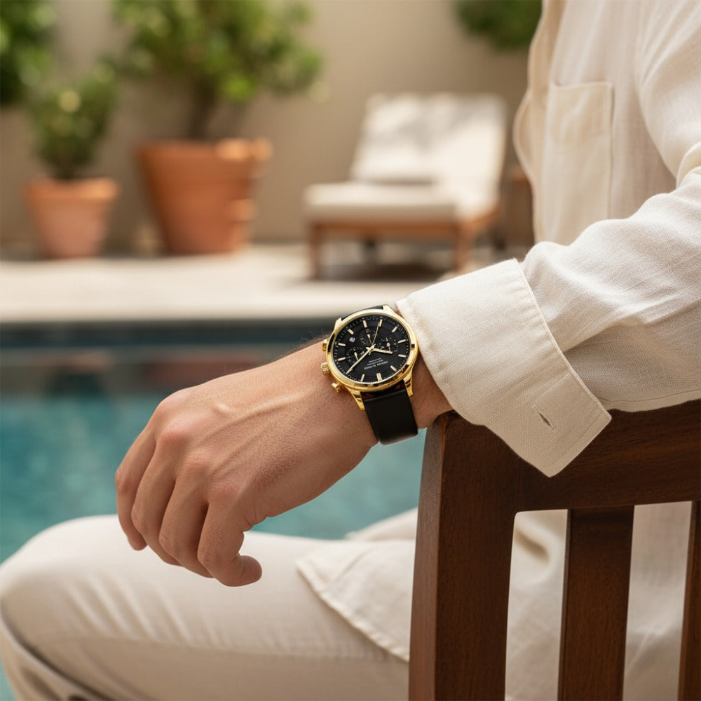 Men's Black Leather Watch - Luxemiro